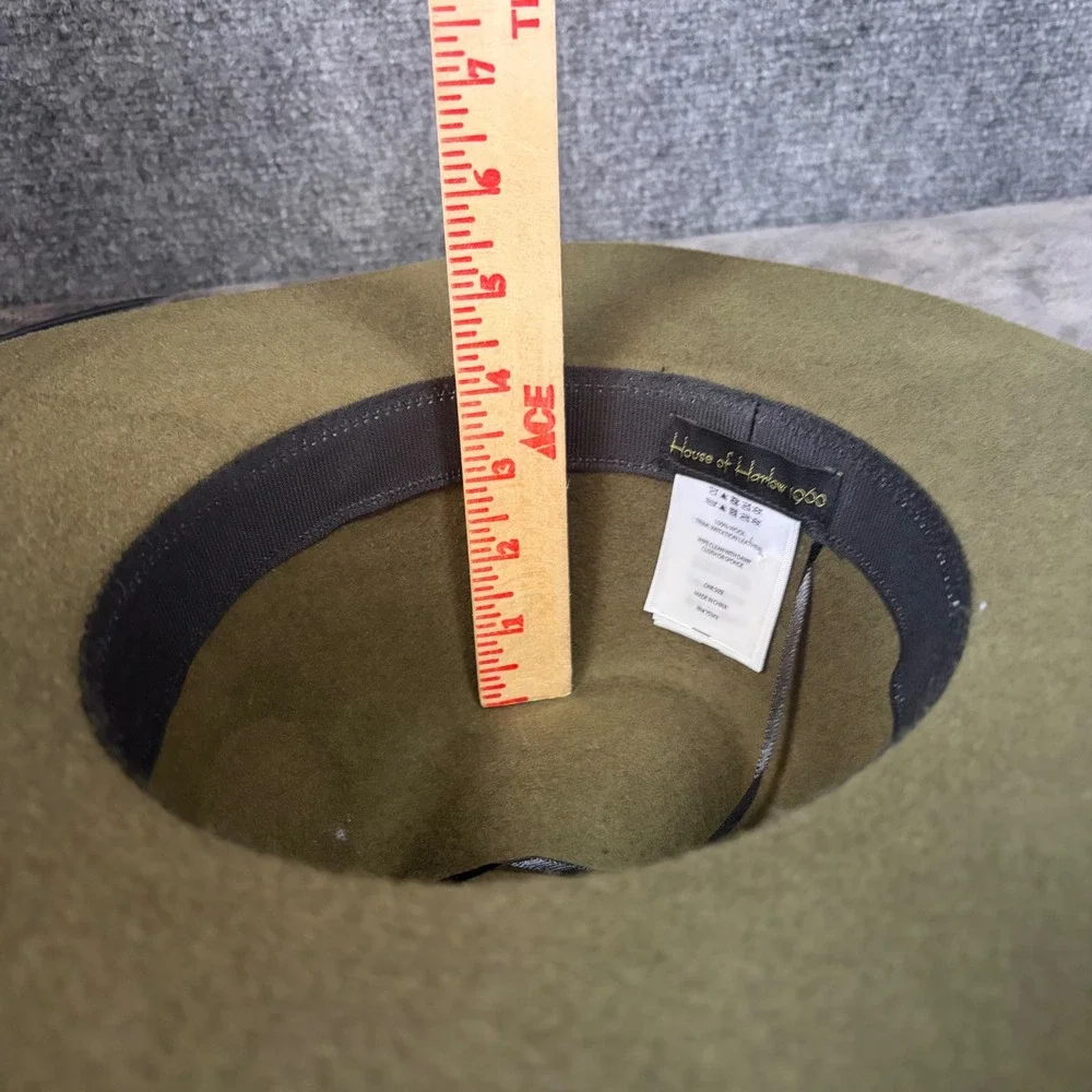 House of Harlow 1960 Fedora Womens OS Olive Green Wool Wide Brim Hat RN75343